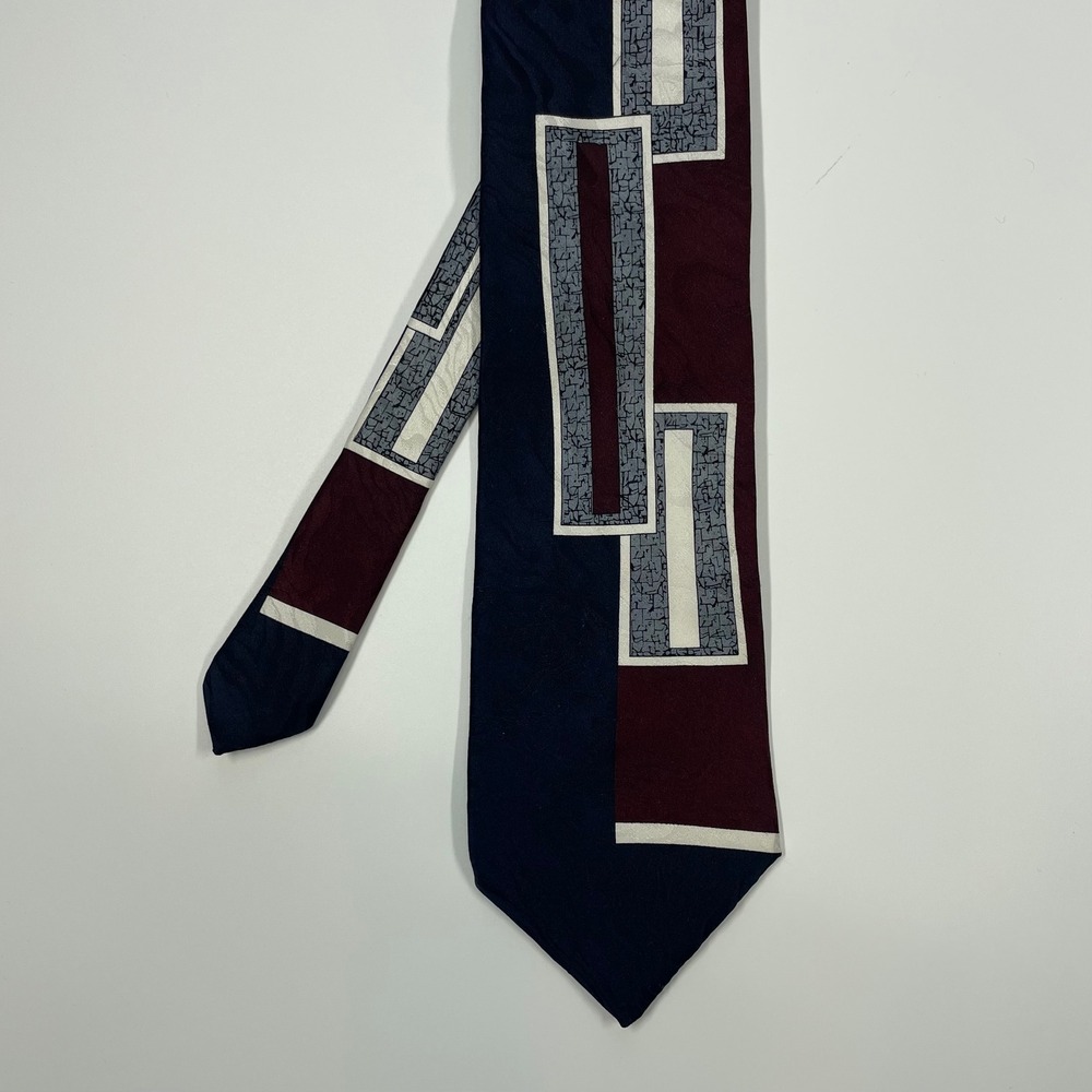Surrey Navy Burgundy Geometric Silk Necktie Mens OSFA